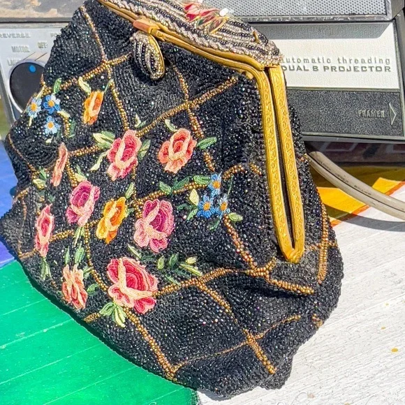 Antique French glass beaded 20s Art Deco Point de Beauvais embroidered - Picture 9 of 15